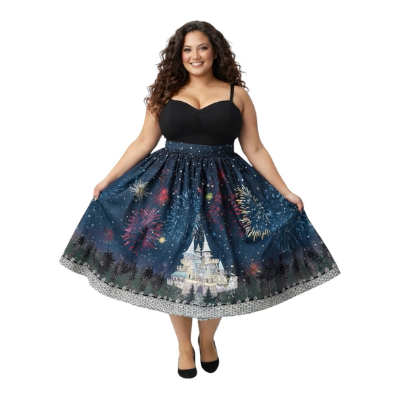 Unique Vintage Dresses & Skirts - Unique Vintage Disney Fireworks Castle 1950s Full Skirt 2X Rare NWT